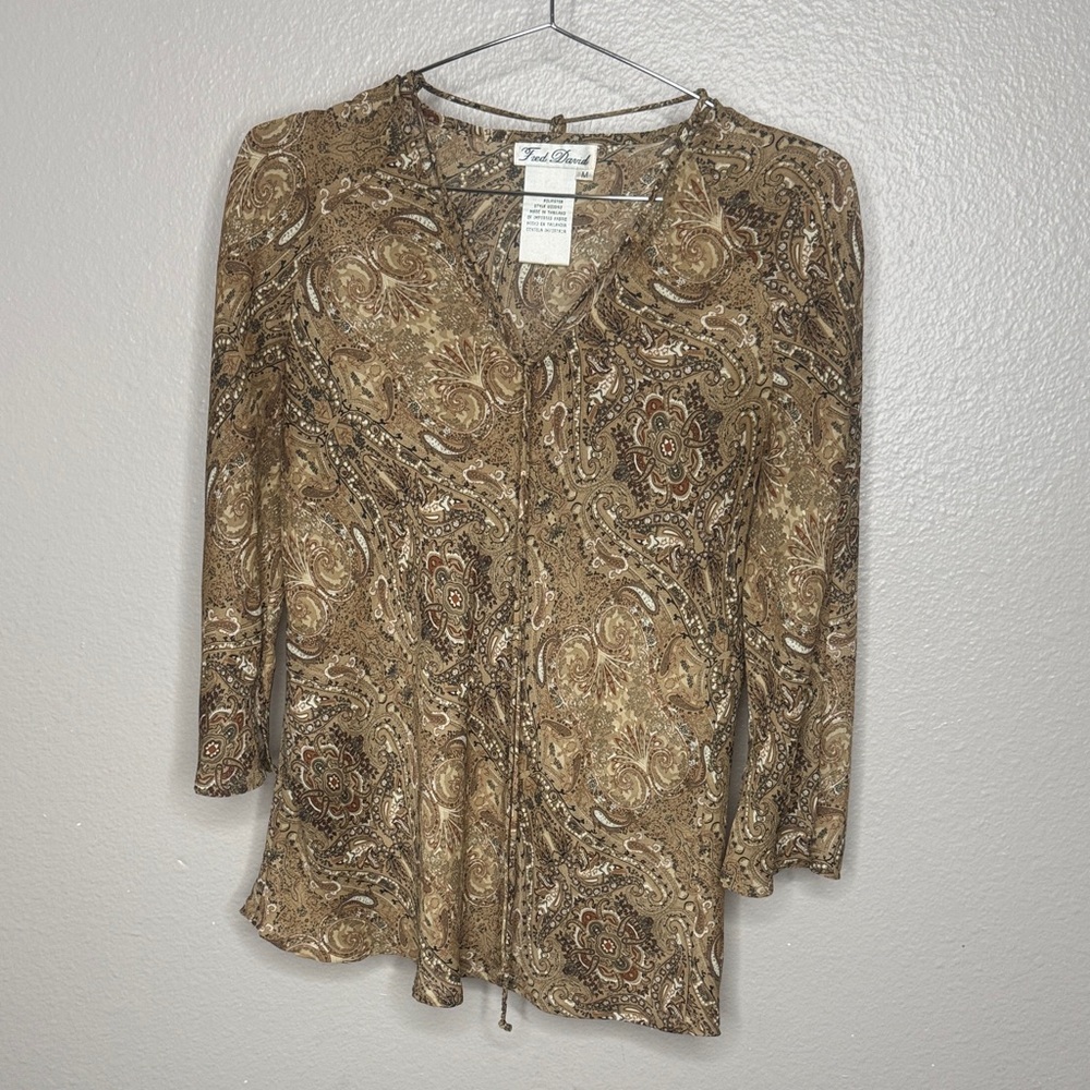 Fred David Brown Paisley Women's Blouse Size Medium